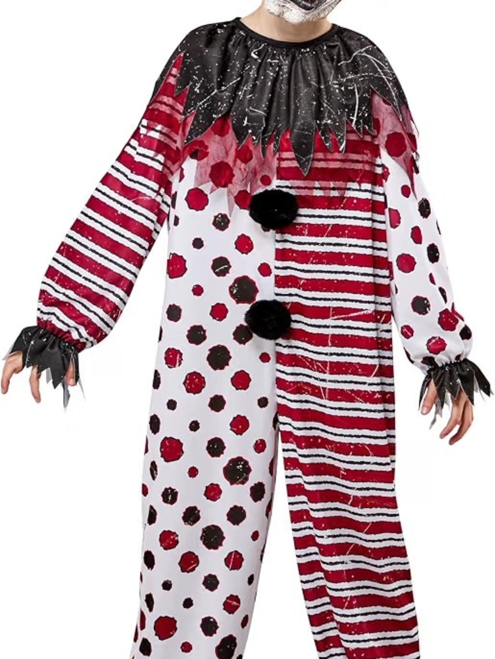 Kids Large / XL Red and White Spotted Striped Scary Clown Costume - Picture 3 of 16